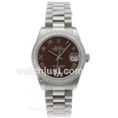 Rolex Datejust Swiss ETA 2836 Movement Diamond Bezel Roman Markers with Brown Dial S/S-Mid Size