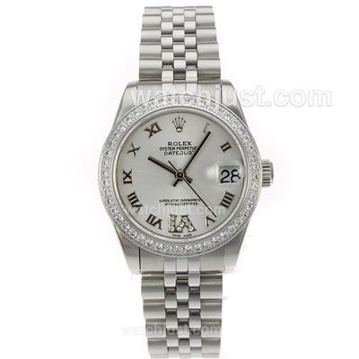 Rolex Datejust Swiss ETA 2836 Movement Diamond Bezel Roman Markers with White Dial S/S-Mid Size