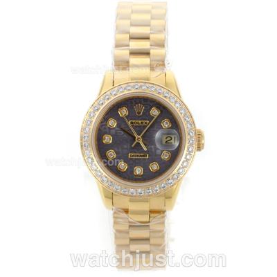 Rolex DateJust Swiss ETA 2836 Movement Full Gold Blue Computer Dial with Diamond Marking & Bezel