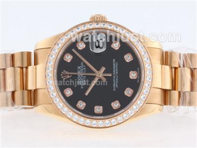 Rolex Datejust Swiss ETA 2836 Movement Full Gold Diamond Marking and Bezel with Black Dial