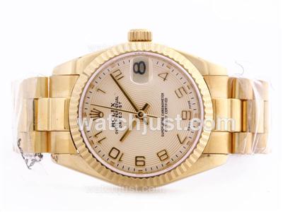 Rolex DateJust Swiss ETA 2836 Movement Full Gold with Arabic Marking-Mid Size