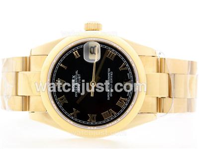 Rolex DateJust Swiss ETA 2836 Movement Full Gold With Black Dial -Roman Marking