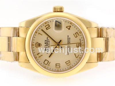 Rolex Datejust Swiss ETA 2836 Movement Full Gold with Golden Dial-Number Marking