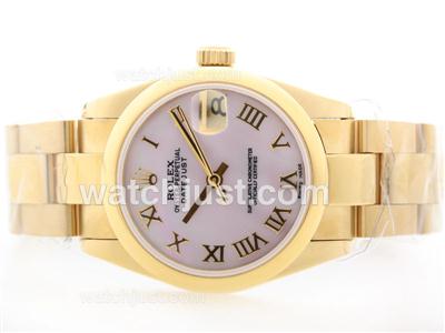 Rolex DateJust Swiss ETA 2836 Movement Full Gold With Pink MOP Dial -Roman Marking