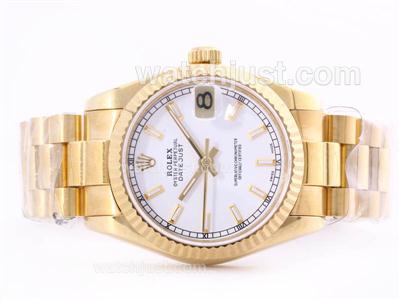 Rolex DateJust Swiss ETA 2836 Movement Full Gold with Stick Marking-Mid Size