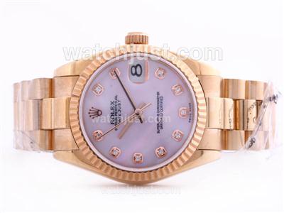 Rolex DateJust Swiss ETA 2836 Movement Full Rose Gold Pink MOP Dial with Diamond Marking-Mid Size