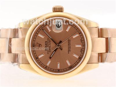 Rolex Datejust Swiss ETA 2836 Movement Full Rose Gold with Champagne Dial-Stick Marking