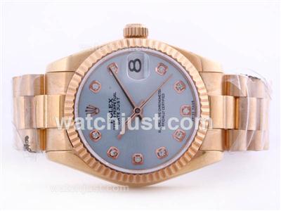 Rolex DateJust Swiss ETA 2836 Movement Rose Gold Light Blue Dial with Diamond Marking-Mid Size