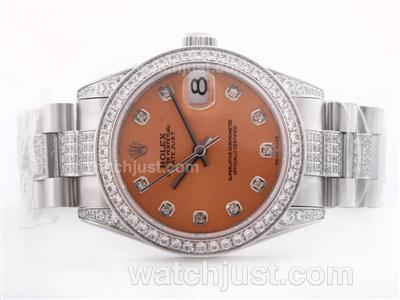 Rolex DateJust Swiss ETA 2836 Movement Salmon Dial with Diamond Marking & Bezel-Mid Size