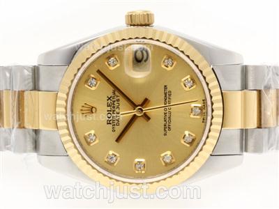 Rolex Datejust Swiss ETA 2836 Movement Two Tone Diamond Marking with Golden Dial