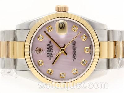 Rolex Datejust Swiss ETA 2836 Movement Two Tone Diamond Marking with Pink MOP Dial