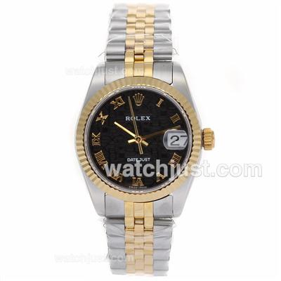 Rolex Datejust Swiss ETA 2836 Movement Two Tone Roman Markers with Black Computer Dial-Mid Size