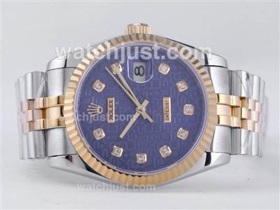 Rolex Datejust Swiss ETA 2836 Movement Two Tone with Blue Computer Dial-Diamond Marking