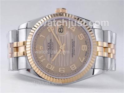 Rolex Datejust Swiss ETA 2836 Movement Two Tone with Golden Wave Dial-Number Marking