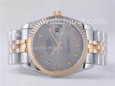 Rolex Datejust Swiss ETA 2836 Movement Two Tone with Gray Dial-Diamond Marking