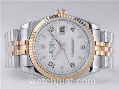 Rolex Datejust Swiss ETA 2836 Movement Two Tone with White Dial-Number/Stick Marking