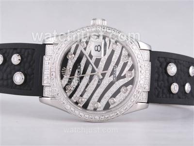 Rolex Datejust Swiss ETA 2836 Movement With Diamond Bezel-Royal Black Design Diamond Crested Dial