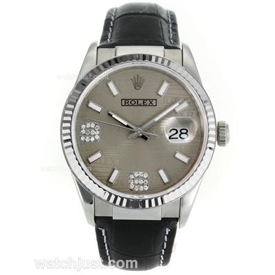 Rolex Datejust Swiss ETA 2836 Movement with Gray Watermark Dial-Leather Strap