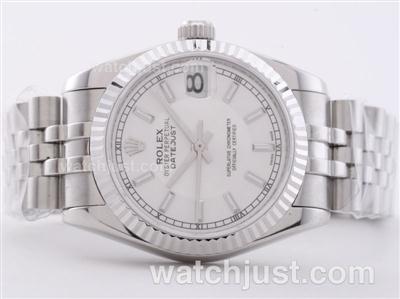 Rolex Datejust Swiss ETA 2836 Movement with White Dial Stick Marking- Mid Size