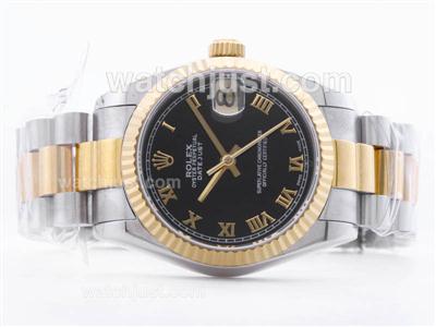 Rolex Datejust Swiss ETA 2836 Two-Tone Black Dial with Roman Making-Mid Size