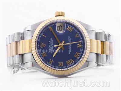 Rolex Datejust Swiss ETA 2836 Two-Tone Blue Dial with Roman Making-Mid Size