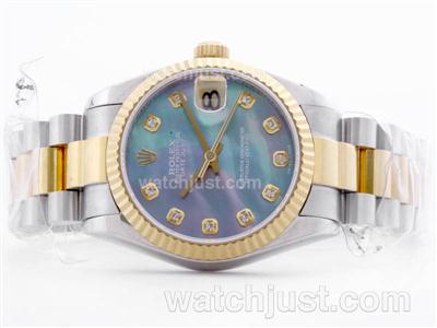 Rolex Datejust Swiss ETA 2836 Two Tone Blue MOP Dial with Diamond Marking -Mid Size