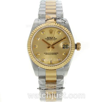 Rolex Datejust Swiss ETA 2836 Two Tone Golden Dial with Diamond Marking -Mid Size