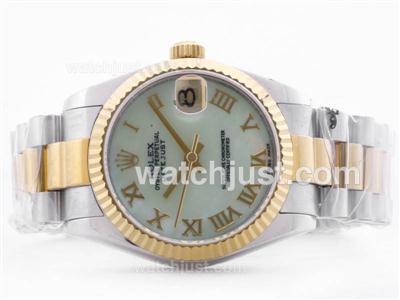 Rolex Datejust Swiss ETA 2836 Two Tone Light Green MOP Dial with Roman Marking -Mid Size