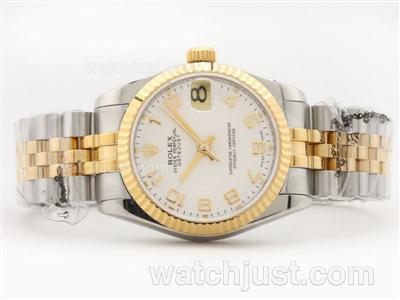 Rolex Datejust Swiss ETA 2836 Two-Tone White Dial with Arabic Numerals-Mid Size