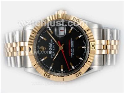 Rolex Datejust Turn-O-Graph Swiss ETA 2836 Movement 14K Wrapped Gold Two Tone with Black Dial