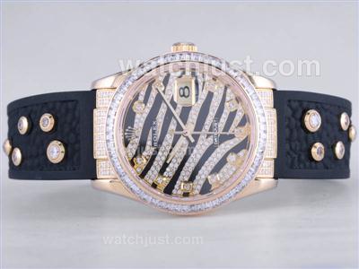 Rolex Royal Black Design Diamond Crested Dial With Gold Case CZ Diamond Bezel -Swiss ETA 2836 Movement