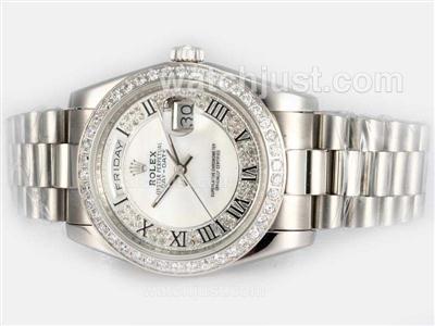 Rolex Day-Date Automatic Diamond Bezel with White Dial