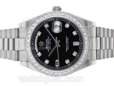 Rolex Day-Date II Automatic Diamond Bezel and Markers with Black Dial