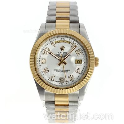 Rolex Day-Date II Automatic Two Tone Number Marking with White Dial-41mm New Version