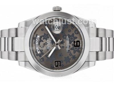 Rolex Day-Date II Automatic with Gray Floral Motif Dial S/S