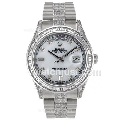 Rolex Day-Date II Swiss ETA 2836 Movement CZ Diamond Bezel with MOP Dial