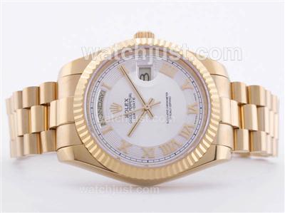 Rolex Day-Date II Swiss ETA 2836 Movement Full Gold White Dial with Roman Numerals