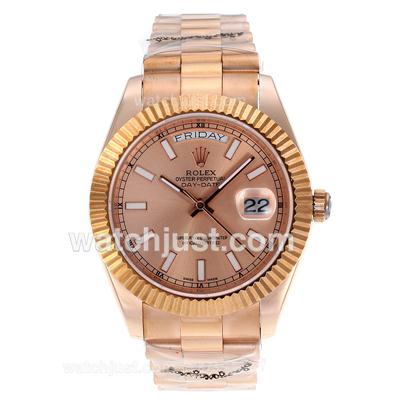 Rolex Day-Date II Swiss ETA 2836 Movement Full Rose Gold Stick Markers with Champagne Dial