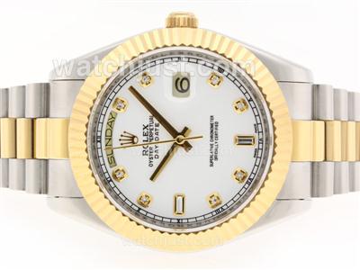 Rolex Day-Date II Swiss ETA 2836 Movement Two Tone Diamond Markers with White Dial-41mm Version