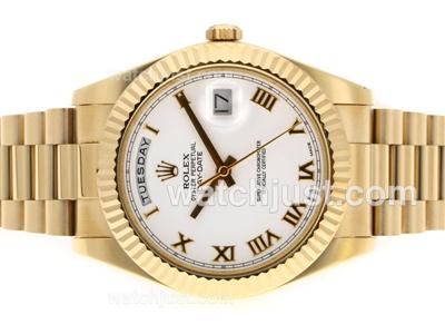 Rolex Day-Date II Swiss ETA 3156 Movement Full Gold Roman Markers with White Dial