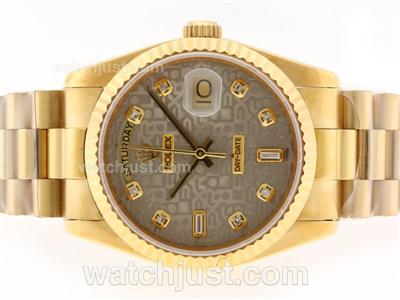 Rolex Day-Date Swiss ETA 2836 Movement Full Gold Diamond Marking with Gray Computer Dial