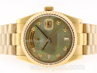 Rolex Day-Date Swiss ETA 2836 Movement Full Gold Diamond Marking with Green MOP Dial