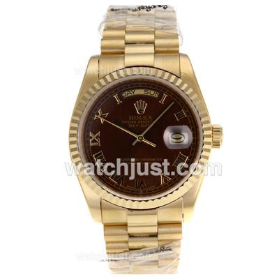 Rolex Day-Date Swiss ETA 2836 Movement Full Gold with Brown Dial- Roman Markers