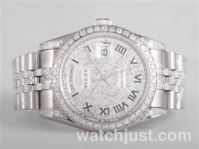 Rolex Day-Date Swiss ETA 2836 Movement with Full Diamond-Roman Marking