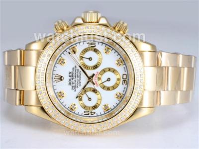 Rolex Daytona Automatic 18K Full Gold Plated with Diamond Bezel-White Dial