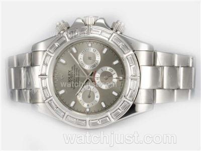 Rolex Daytona Automatic Baguette CZ Diamond Bezel with Gray Dial