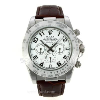 Rolex Daytona Automatic Ceramic Bezel with White Dial-Brown Leather Strap