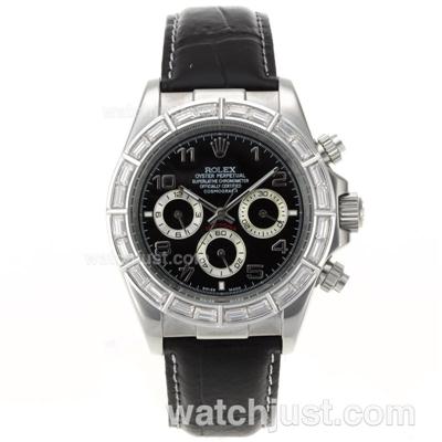 Rolex Daytona Automatic CZ Diamond Bezel Number Markers with Black Dial