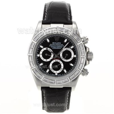 Rolex Daytona Automatic CZ Diamond Bezel Stick Markers with Black Dial