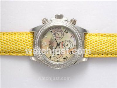 Rolex Daytona Automatic Diamond Bezel with Yellow Dial and Strap Lady Model